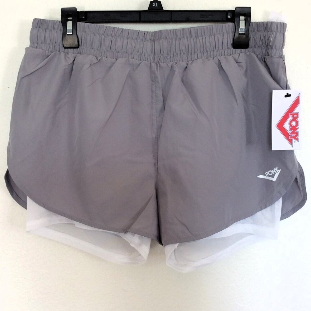 PONY 2 IN 1 ACTIVEWEAR SHORTS GYM RUNNING ATHLETIC LIGHT GRAY